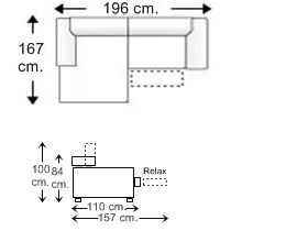 Sofá 1 plaza con brazo reducido  relax motor, chaise longue derecha