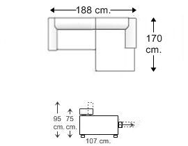 Sofá 1 plaza con chaise longue brazo corto izquierdo