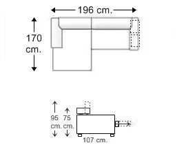 Sofá 1 plaza con 2 puff y chaise longue brazo corto derecho