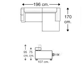 Sofá 1 plaza con 2 puff y chaise longue brazo corto izquierdo