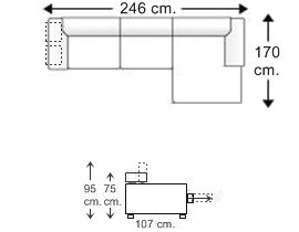 Sofá 2 plazas con 2 puff y chaise longue brazo corto izquierdo