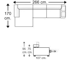 Sofá 2,5 plazas con 2 puff y chaise longue brazo corto derecho