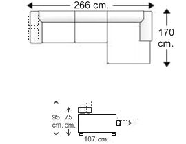 Sofá 2,5 plazas con 2 puff y chaise longue brazo corto izquierdo