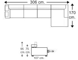 Sofá 3,5 plazas 3 asientos con 2 puff y chaise longue brazo corto izquierdo