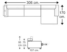 Sofá 3,5 plazas con 2 puff y chaise longue brazo corto izquierdo