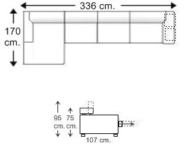 Sofá 4 plazas con 2 puff y chaise longue brazo corto derecho