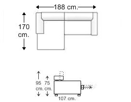 Sofá 1 plaza con chaise longue brazo corto derecho