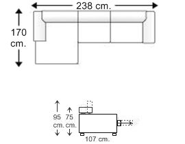 Sofá 2 plazas con chaise longue brazo corto derecho