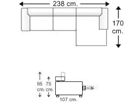 Sofá 2 plazas con chaise longue brazo corto izquierdo