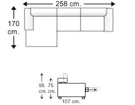 Sofá 2,5 plazas con chaise longue brazo corto derecho