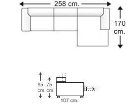 Sofá 2,5 plazas con chaise longue brazo corto izquierdo