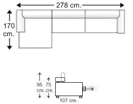 Sofá 3 plazas con chaise longue brazo corto derecho