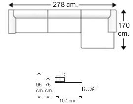 Sofá 3 plazas con chaise longue brazo corto izquierdo