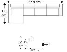 Sofá 3,5 plazas con 3 asientos y chaise longue brazo corto derecho
