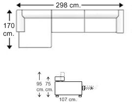 Sofá 3,5 plazas con chaise longue brazo corto derecho