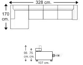 Sofá 4 plazas con chaise longue brazo corto derecho