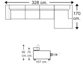 Sofá 4 plazas con chaise longue brazo corto izquierdo