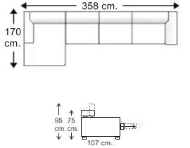 Sofá 5 plazas con chaise longue brazo corto derecho