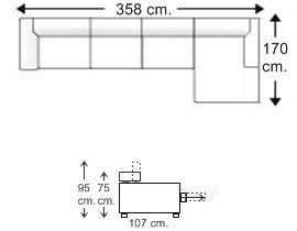 Sofá 5 plazas con chaise longue brazo corto izquierdo