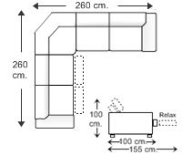 Rinconera simétrica 4 plazas con 2 relax motor derecha