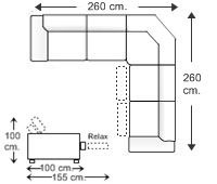 Rinconera simétrica 4 plazas con 2 relax motor izquierda
