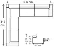Rinconera 7 plazas con brazo 2 puf derecha