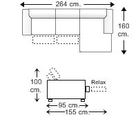 Sofá 2,5 plazas con 2 relax motor y chaise longue izquierda