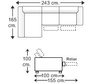 Sofá 2 plazas relax motor con chaise longue arcón derecha