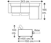 Sofá 2 plazas relax motor con chaise longue arcón izquierda
