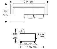Sofá 2 plazas con relax motor y chaise longue derecha