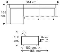 Sofá 3,5 plazas con 2 relax motor y chaise longue arcón derecha