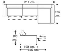 Sofá 3,5 plazas con 2 relax motor y chaise longue arcón izquierda