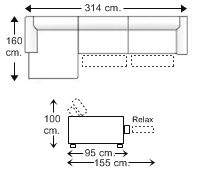 Sofá 3,5 plazas con 2 relax motor y chaise longue derecha