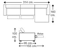 Sofá 3,5 plazas con 2 relax motor y chaise longue izquierda