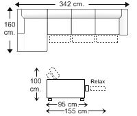 Sofá 4 plazas con 3 relax motor y chaise longue derecha