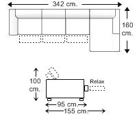 Sofá 4 plazas con 3 relax motor y chaise longue izquierda