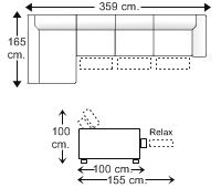 Sofá 5 plazas con 3 relax motor y chaise longue arcón derecha