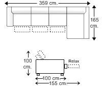 Sofá 5 plazas con 3 relax motor y chaise longue arcón izquierda