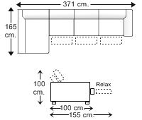 Sofá 5 plazas con 3 relax motor y chaise longue arcón derecha