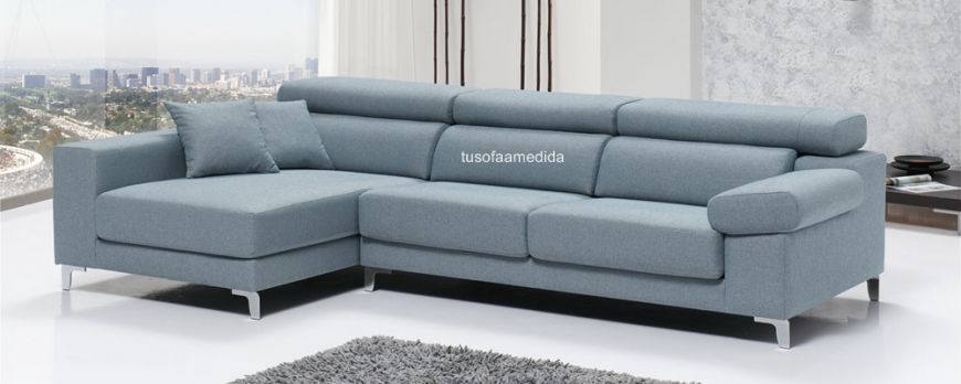 Sofá con chaise longue Lanzarote de patas altas y cabezal italiano