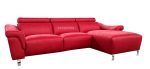 Sofá relax con chaise longue tapiado en piel rojo ferrari