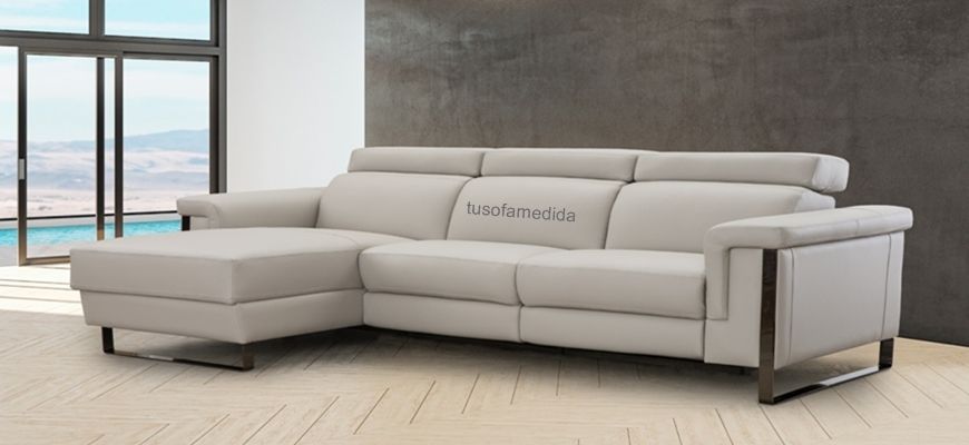 Sofa relax con chaise longue de piel natura color blanco