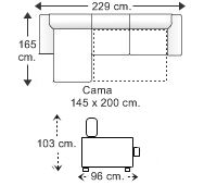 Sofá chaise longue cama brazos reducidos derecha